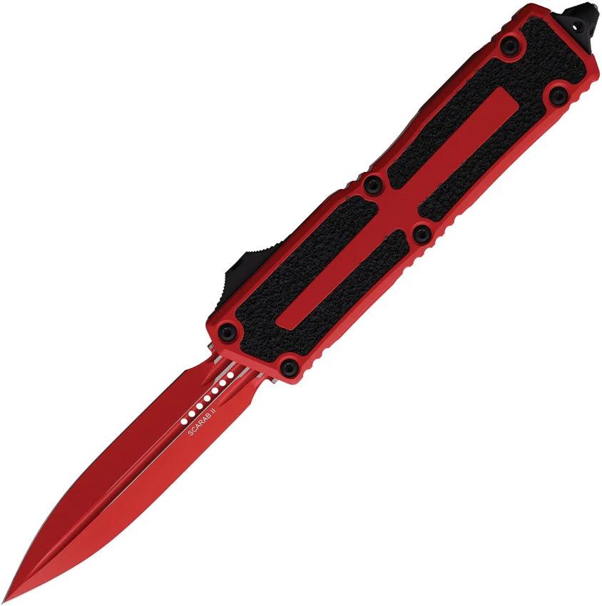 Microtech Auto Scarab II OTF DE Gen III Red Cerakote Dagger Blade, 5.75in Closed, Glass Breaker, Tactical Enthusiast by Microtech
