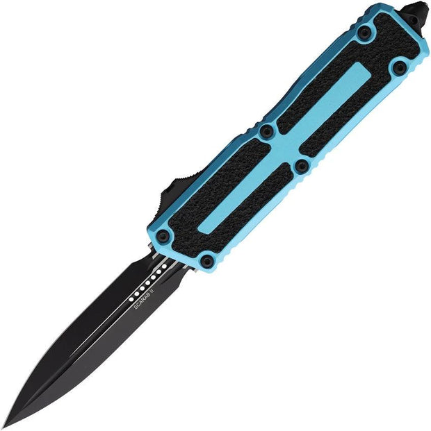 Microtech Scarab II OTF Automatic Knife Gen III Turquoise Aluminum Handle 3.9in M390MK Blade Glass Breaker For EDC Fans