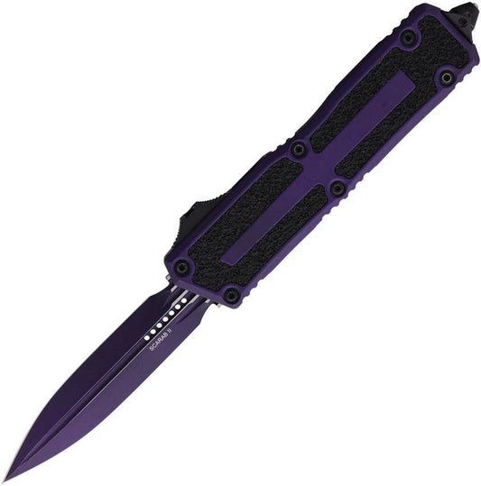 Microtech Scarab II OTF Automatic Knife With 3.9 Inch Dagger Blade Glass Breaker Purple Finish For Tactical Enthusiasts by Microtech
