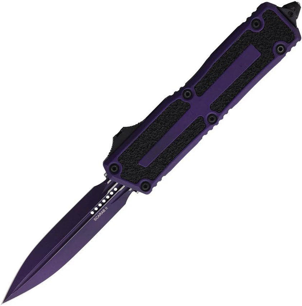 Microtech Scarab II OTF Automatic Knife With 3.9 Inch Dagger Blade Glass Breaker Purple Finish For Tactical Enthusiasts by Microtech