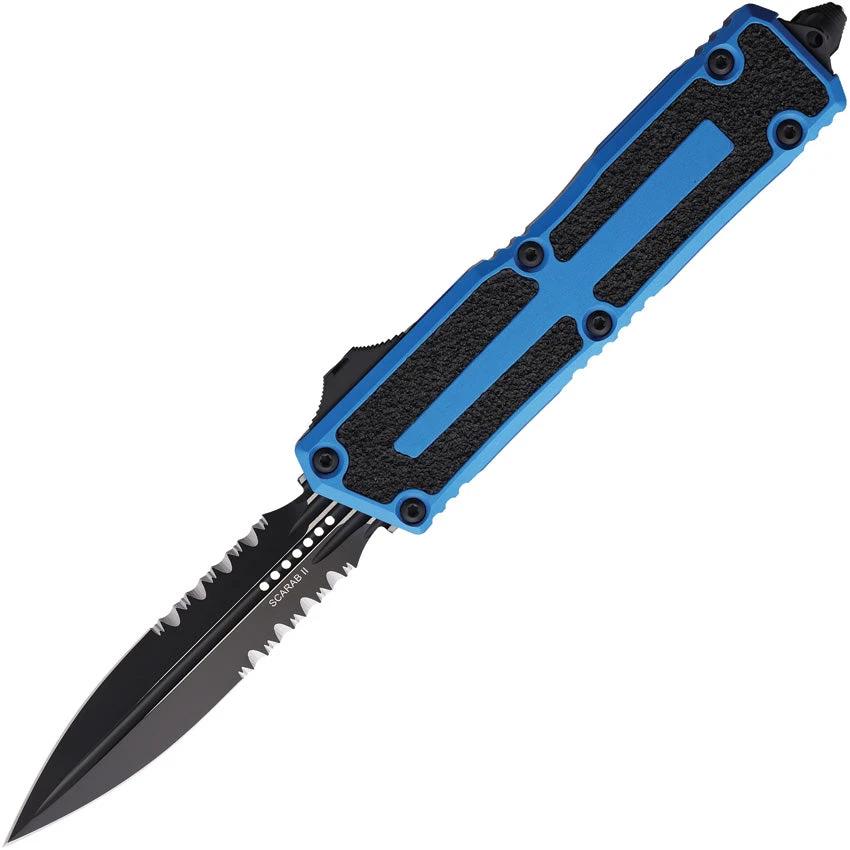 Microtech Auto Scarab II OTF Gen III DE 12802BL Blue Handle Partially Serrated Dagger Blade Tactical Knife Enthusiasts by Microtech