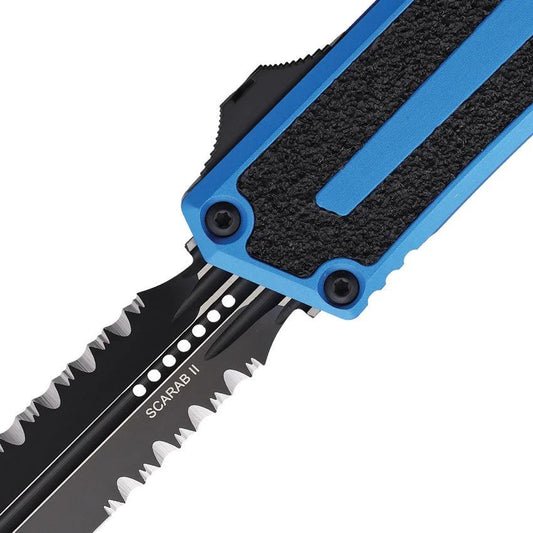 Microtech Auto Scarab II OTF Gen III DE 12802BL Blue Handle Partially Serrated Dagger Blade Tactical Knife Enthusiasts by Microtech