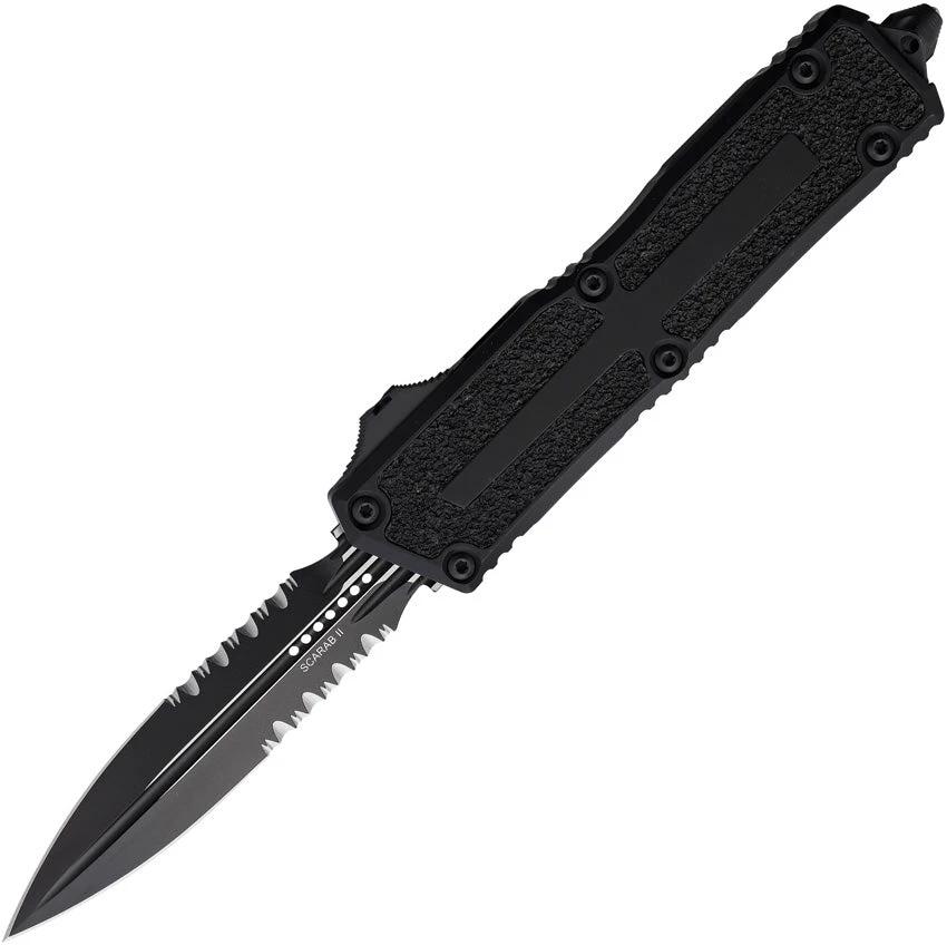 Microtech Scarab II OTF Auto Knife Gen III 1280-2T Double Edge Dagger Blade Black Aluminum For Tactical Enthusiasts