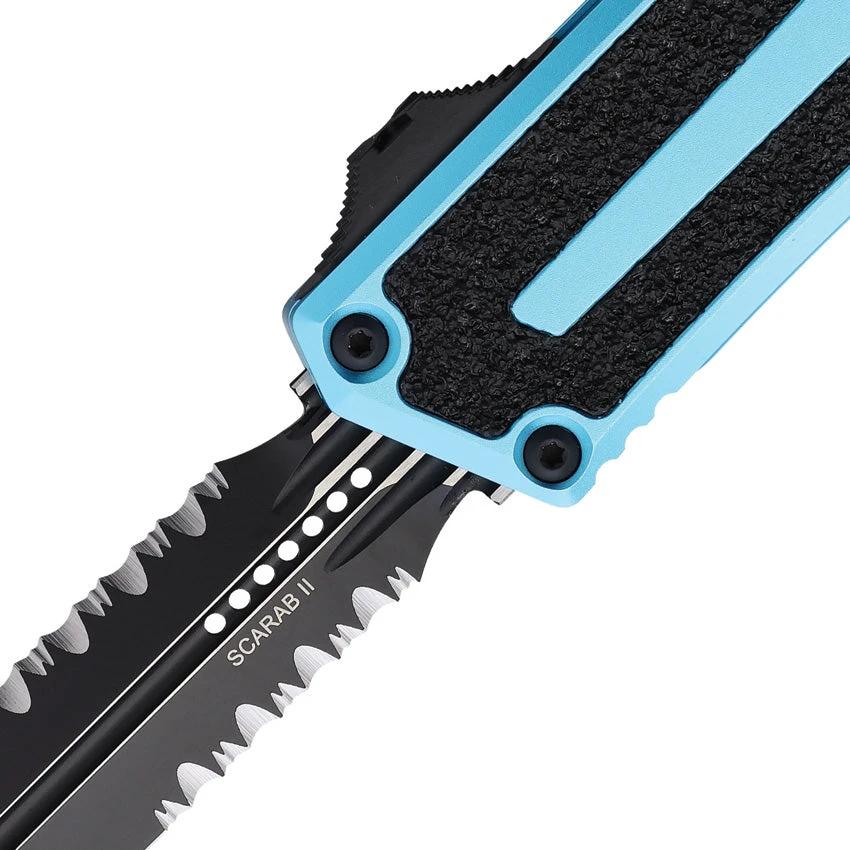 Microtech Scarab II OTF Auto Knife 3.9in Dagger Blade Turquoise Handle Glass Breaker EDC Tactical by Microtech