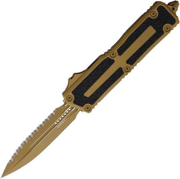 Microtech Scarab II Auto OTF Knife For Collectors Premium Tan Cerakote Serrated Dagger Blade Gen III 1280-3CRA