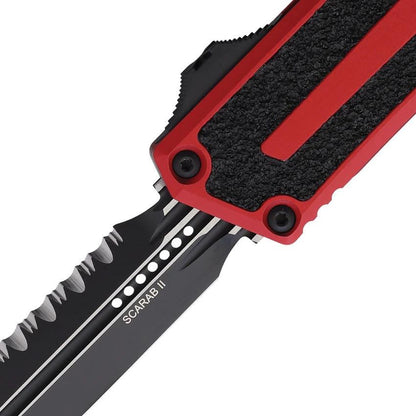 Microtech Auto Scarab II OTF Gen III Knife with Red Aluminum Handle Dual Edge Dagger Blade Glass Breaker EDC by Microtech