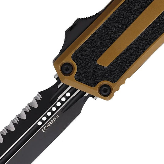 Microtech Auto Scarab II OTF Gen III 1280-3TA Tactical Knife With Automatic Opening And Serrated Dagger Blade For EDC by Microtech