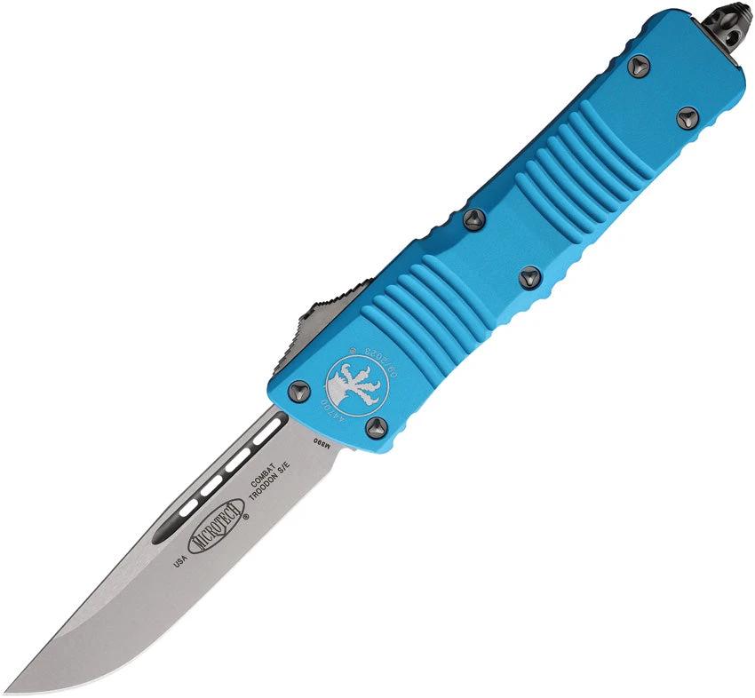 Microtech Troodon S E OTF Knife Auto Opening Turquoise Handle M390 Glass Breaker EDC Tactical Enthusiasts by Microtech