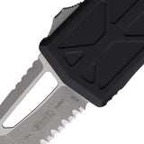 Microtech Automatic Exocet OTF Knife 3.63 Inch Closed Serrated Tanto Premium Black Aluminum Handle For EDC Enthusiasts by Microtech