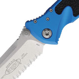 Microtech Socom Elite Linerlock Tactical Knife 4 Inch Stonewash Blade Partially Serrated Blue Aluminum Handle For EDC by Microtech