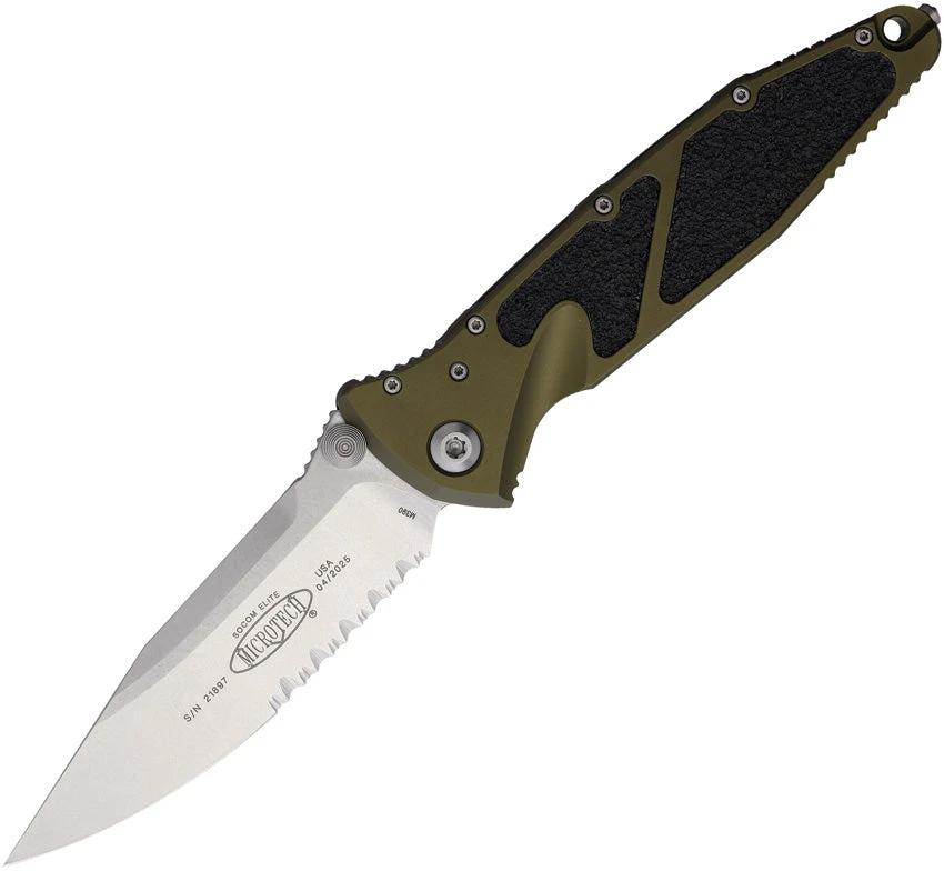 Microtech Socom Elite Knife Bohler M390 Stonewash Blade OD Green Aluminum Handle Linerlock For Tactical EDC Enthusiasts by Microtech