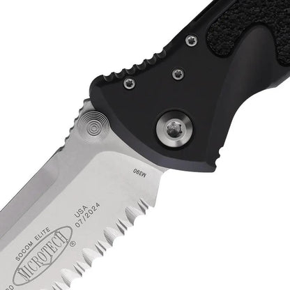 Microtech Socom Elite Linerlock Knife For Tactical Enthusiasts With Stonewashed Blade And Black Aluminum Handle by Microtech