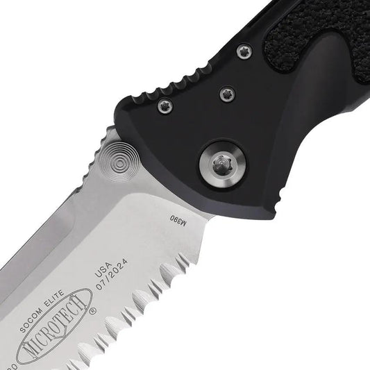 Microtech Socom Elite Linerlock Knife For Tactical Enthusiasts With Stonewashed Blade And Black Aluminum Handle by Microtech