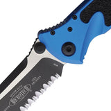 Microtech Socom Elite Linerlock Knife Blue Aluminum Handle Partially Serrated Blade Glass Breaker for Tactical EDC by Microtech