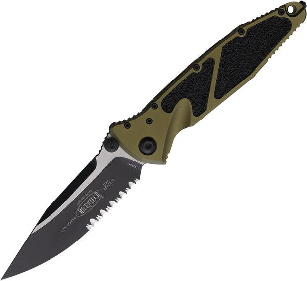 Microtech Socom Elite S E Linerlock Tactical Knife OD Green Handle Partial Serrated Steel Blade for EDC Enthusiasts by Microtech