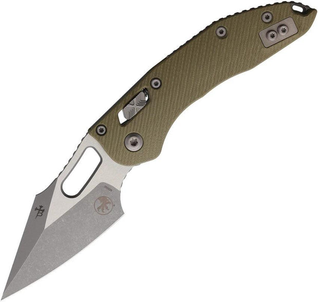 Microtech Stitch S E Ram Lok 5In Closed Bohler M390MK Apocalyptic OD Green G10 EDC by Microtech