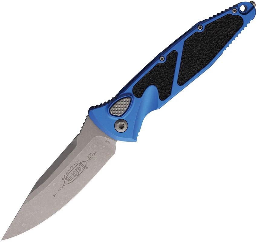 Microtech Auto Socom Elite Button Lock Auto Knife With Premium 4 Inch Blade And Blue Aluminum Handle For Tactical EDC