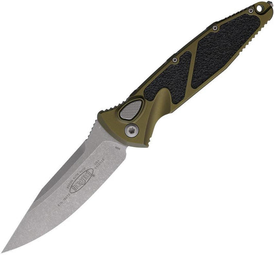 Microtech Auto Socom Elite Buttonlock Automatic Opening Tactical Knife 4 Inch Blade Apocalyptic Finish OD Green Handle