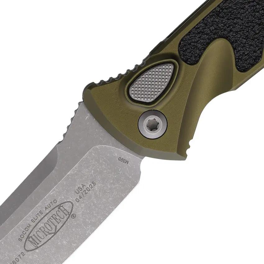 Microtech Auto Socom Elite Buttonlock Automatic Opening Tactical Knife 4 Inch Blade Apocalyptic Finish OD Green Handle by Microtech
