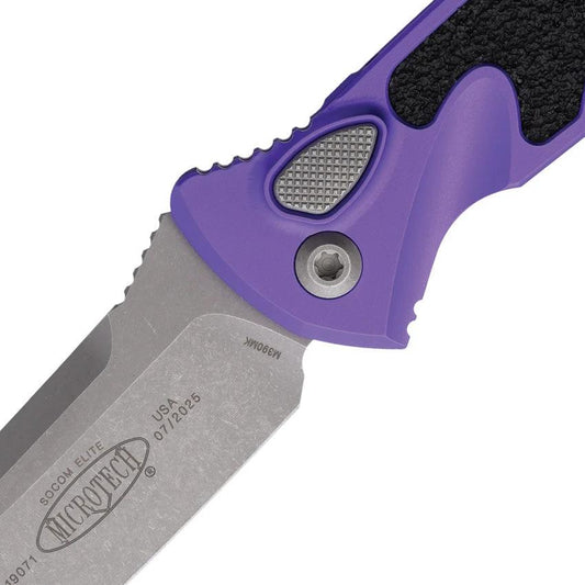 Microtech Auto Socom Elite Buttonlock Knife Apocalyptic Finish Purple Aluminum Handle For Tactical Collectors by Microtech