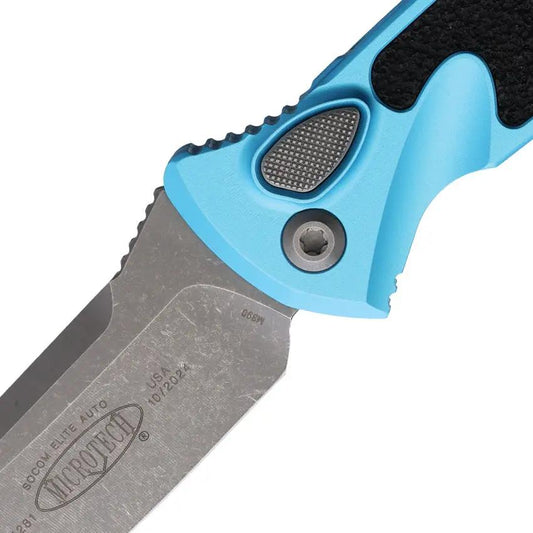 Microtech Auto Socom Elite Button Lock Tactical Knife Opening Premium Steel Blade Turquoise Aluminum Handle by Microtech