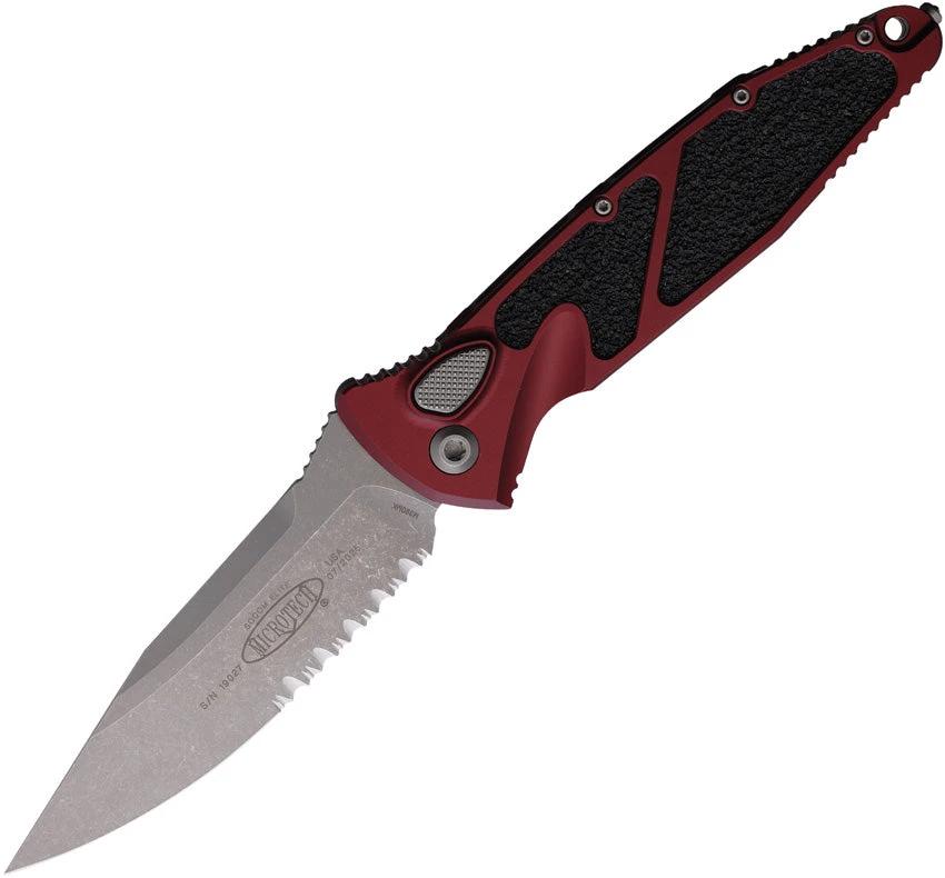 Microtech Auto Socom Elite Buttonlock Knife 4in Partially Serrated Blade Merlot Aluminum Tactical Pro by Microtech