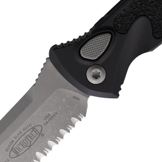 Microtech Socom Elite Automatic Buttonlock Knife For Tactical Pros With Apocalyptic Finish Partially Serrated Blade by Microtech