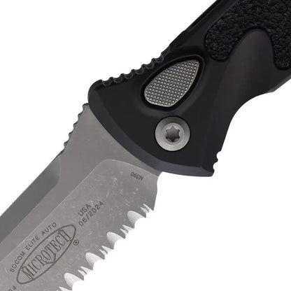 Microtech Socom Elite Automatic Buttonlock Knife For Tactical Pros With Apocalyptic Finish Partially Serrated Blade by Microtech