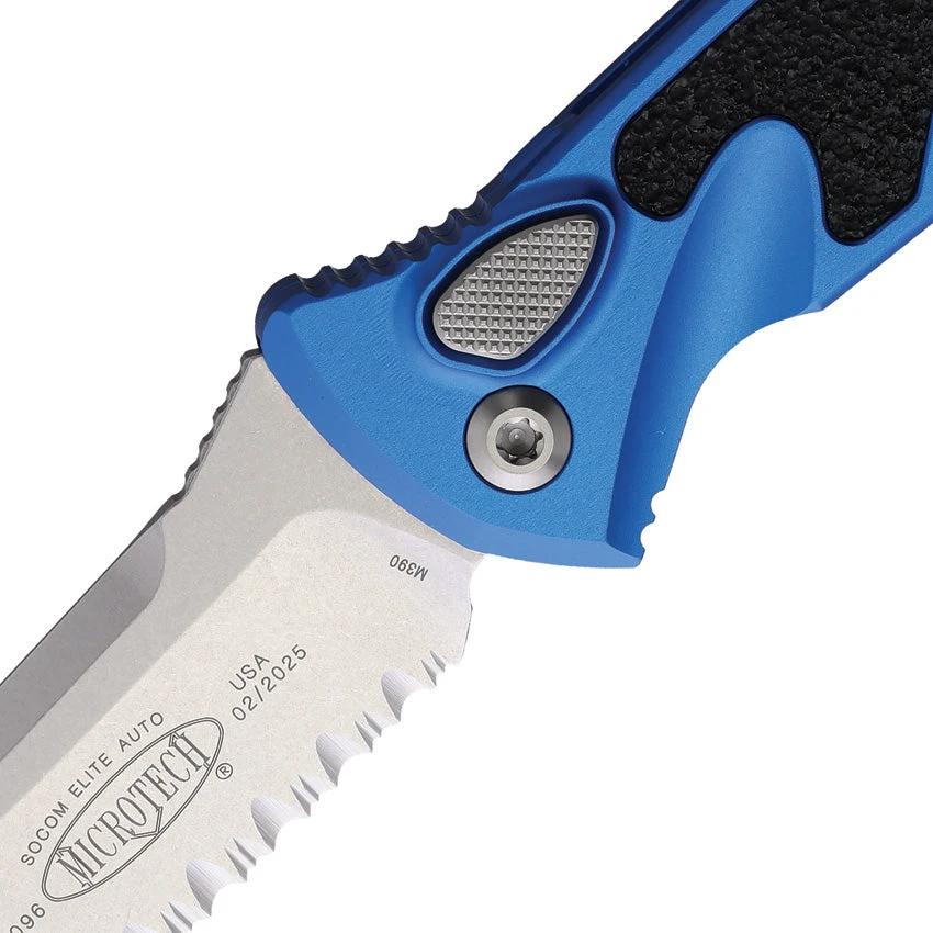 Microtech Auto Socom Elite Buttonlock Knife Automatic Opening 4in Blade Blue Aluminum Handle For EDC Enthusiasts by Microtech