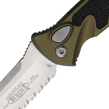 Microtech Auto Socom Elite Premium Buttonlock Tactical Knife With OD Green Aluminum Handle by Microtech