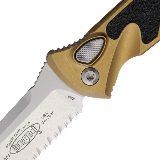 Microtech Auto Socom Elite Buttonlock Knife 4 Inch Blade Automatic Opening Tan Aluminum Handle For Tactical EDC by Microtech