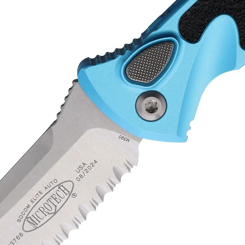 Microtech Auto Socom Elite Buttonlock Turquoise Handle EDC Knife With Automatic Opening And Glass Breaker by Microtech