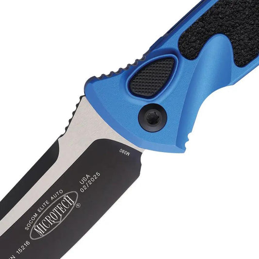 Microtech Auto Socom Elite Buttonlock Knife Automatic Opening 4 Inch Blade Blue Aluminum Handle For Tactical Pros by Microtech