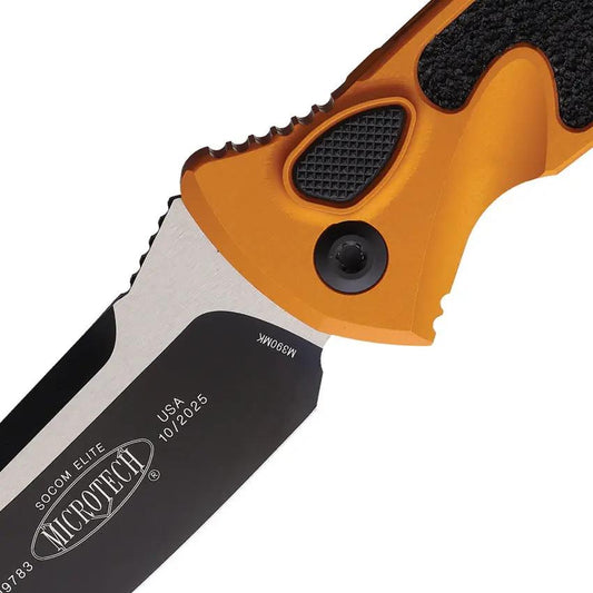 Microtech Auto Socom Elite Buttonlock Knife Orange Aluminum Handle Glass Breaker For Tactical Enthusiasts by Microtech