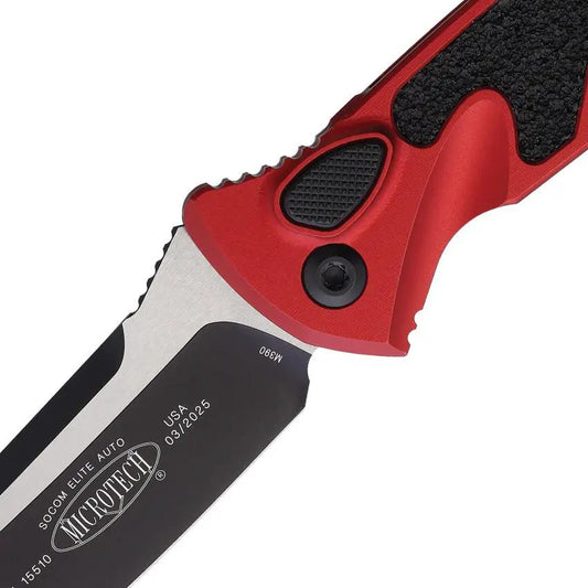 Microtech Auto Socom Elite Buttonlock 160A1RD Automatic Opening EDC Knife With Red Aluminum Handle by Microtech
