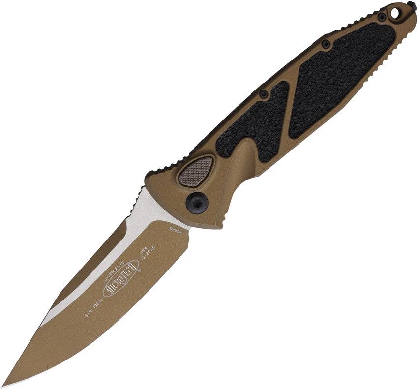 Microtech Auto Socom Elite Buttonlock Tactical EDC Knife with Automatic Opening, 4in Blade, Burnt Bronze Cerakote by Microtech