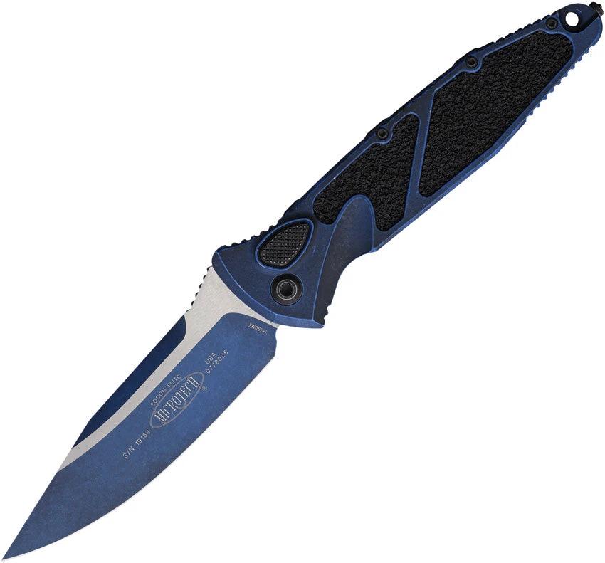 Microtech Auto Socom Elite Buttonlock 160A 1WBL EDC Knife With Premium Steel Blade And Blue Aluminum Handle by Microtech