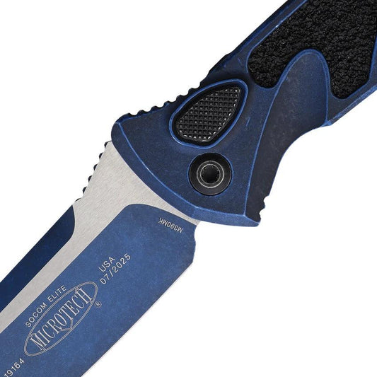 Microtech Auto Socom Elite Buttonlock 160A 1WBL EDC Knife With Premium Steel Blade And Blue Aluminum Handle by Microtech