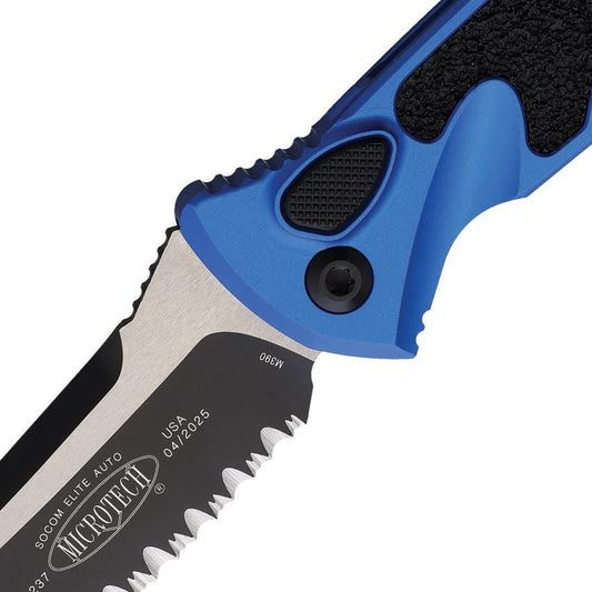 Microtech Auto Socom Elite Buttonlock EDC Knife 5.13 Inch Closed With Blue Aluminum Handle by Microtech