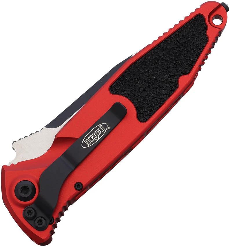 Microtech Auto Socom Elite Buttonlock Knife Automatic Opening For EDC 4-Inch Two-Tone Serrated Blade Red Handle by Microtech