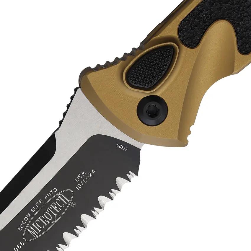 Microtech Auto Socom Elite Buttonlock Knife Automatic Opening 4 Inch Partially Serrated Blade Tan Handle For EDC Fans by Microtech