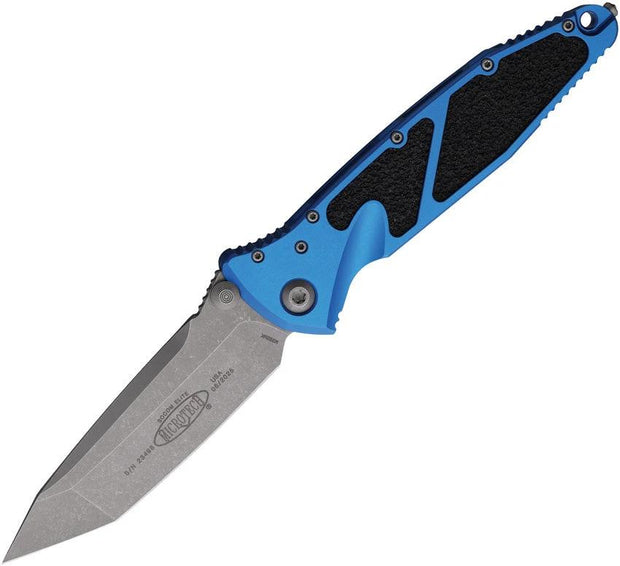 Microtech Socom Elite Linerlock Knife Blue Aluminum Handle With Apocalyptic Finish Tanto Blade For Tactical EDC by Microtech