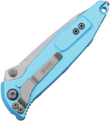 Microtech Socom Elite TE Linerlock Folding Knife 4Inch Stonewash Tanto Blade Turquoise Aluminum Handle For Tactical EDC by Microtech