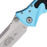 Microtech Socom Elite TE Linerlock Folding Knife 4Inch Stonewash Tanto Blade Turquoise Aluminum Handle For Tactical EDC by Microtech