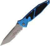 Microtech Socom Elite Linerlock Folding Knife Apocalyptic Finish Serrated Tanto Blue Aluminum Handle For Tactical Pros