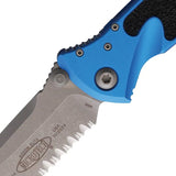 Microtech Socom Elite Linerlock Folding Knife Apocalyptic Finish Serrated Tanto Blue Aluminum Handle For Tactical Pros by Microtech