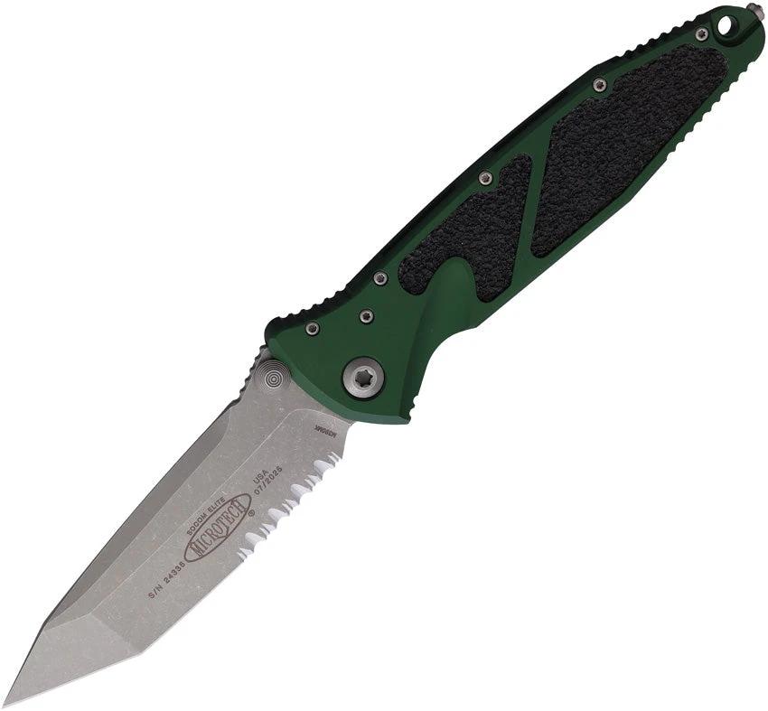 Microtech Socom Elite Knife Liner Lock Emerald Green Aluminum Handle Apocalyptic Tactical Finish Serrated Tanto
