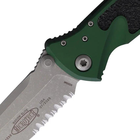 Microtech Socom Elite Knife Liner Lock Emerald Green Aluminum Handle Apocalyptic Tactical Finish Serrated Tanto by Microtech