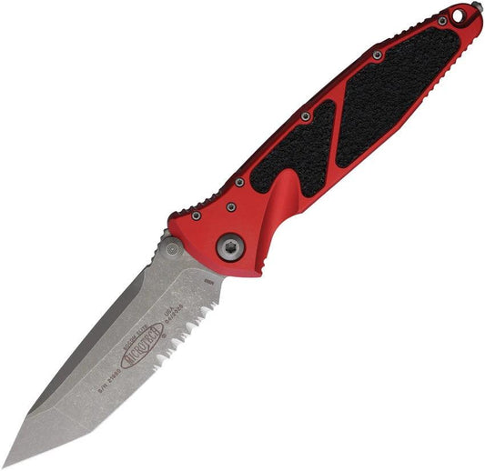 Microtech Socom Elite T E Linerlock Red Knife with Partially Serrated Tanto Blade For Tactical Enthusiasts