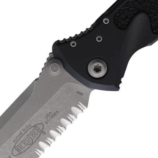 Microtech Socom Elite Linerlock Tactical Knife With Apocalyptic Finish And Partially Serrated Tanto For EDC Pros by Microtech